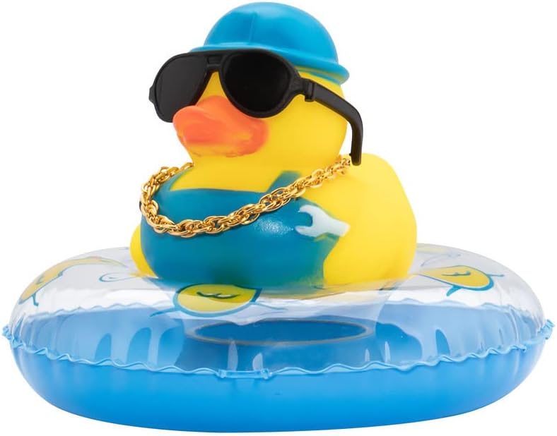 wonuu Car Rubber Duck Car Duck Decoration Dashboard Car Ornament for Car Dashboard Decoration Accessories with Mini Swim Ring Necklace and Sunglasses (A_Worker Duck) - Image 1